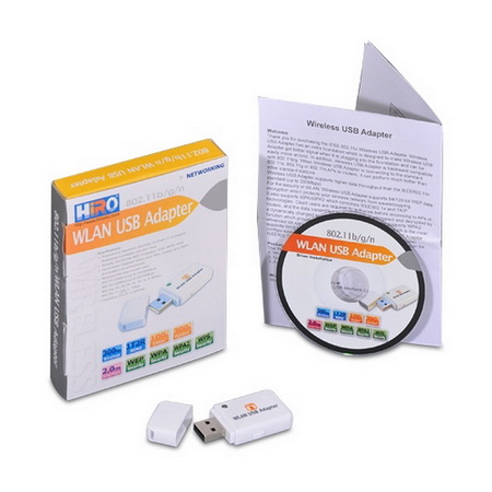 HiRO H50191 Wireless 802.11n/g/b USB WiFi WLAN Network Adapter 1T2R 300Mbps WPS Hotkey RoHS Windows 8 7 Vista XP 32 Bit 64 Bit