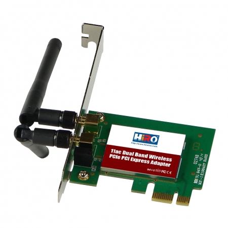 HiRO H50319 Dual Band Wireless 802.11ac AC1200 11ac WiFi 2T2R 867Mbps PCIe PCI Express PCI-E x1 Adapter 2x 2dBi Dipole Antenna Windows 10 8.1 8 7