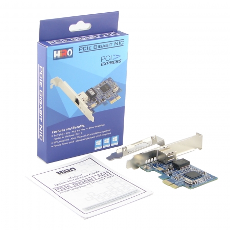 HiRO H50356 Broadcom 10/100/1000BASE-T Controller Integrated Transceiver Internal PCI Express PCIe PCI-E x1 Gigabit Ethernet Card RoHS Windows 11 10 8.1 8 Compatible
